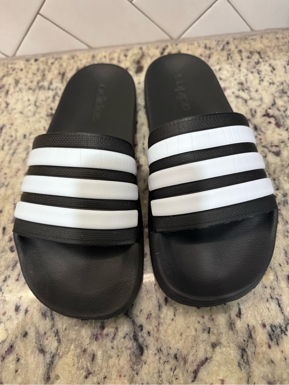 Adidas Black & White Striped  cloudform Slide Sandals